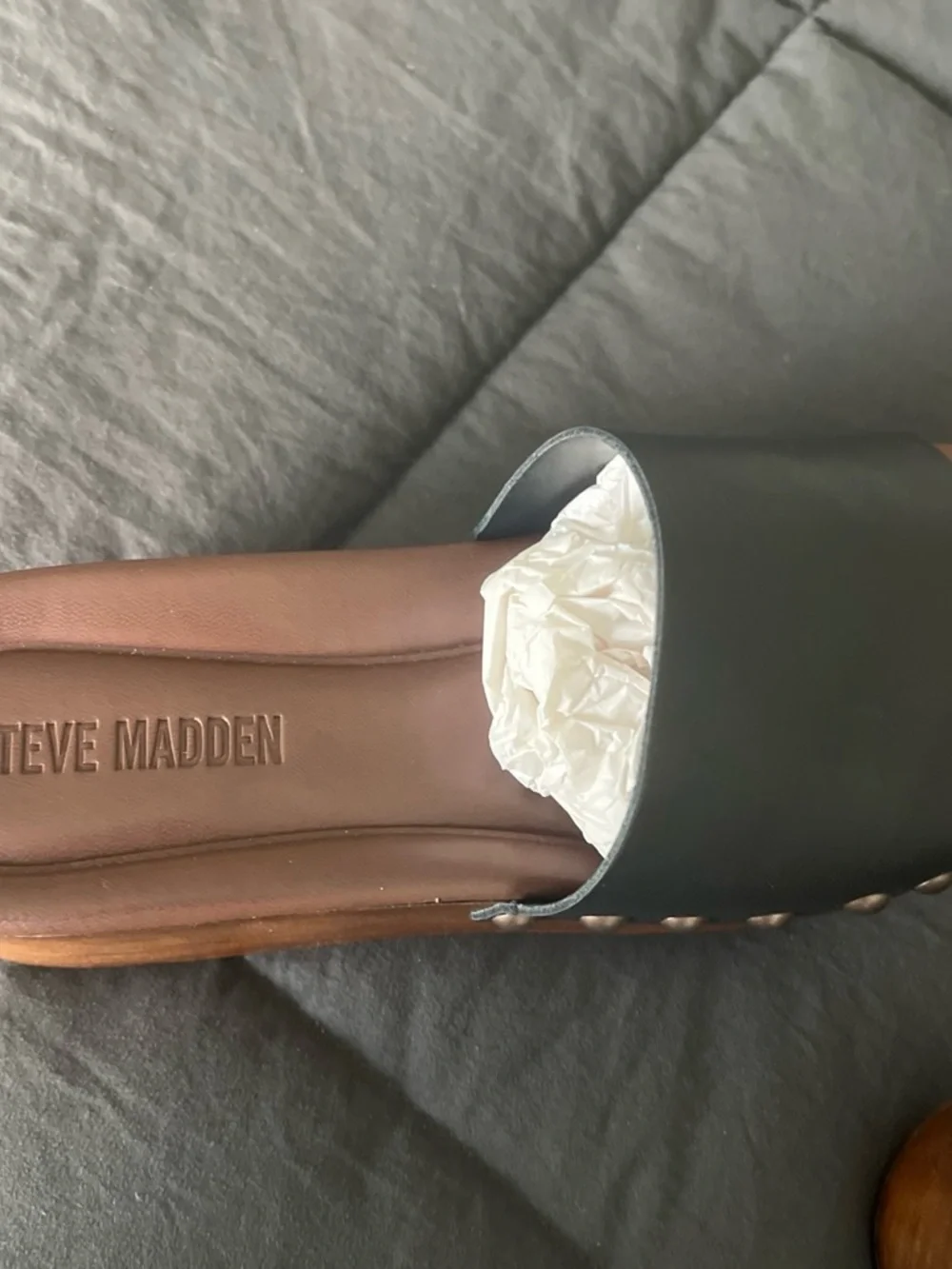 Steve Madden Black and Brown Platform Slide Sandals